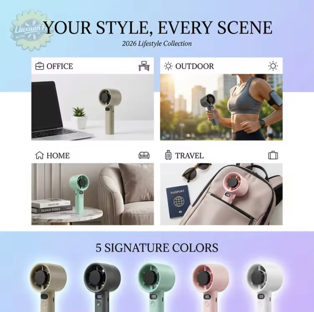 Portable Mini LED Display Fan – Rechargeable USB Handheld Cooling Fan | Digital Battery Display, Quiet Travel & Desk Fan