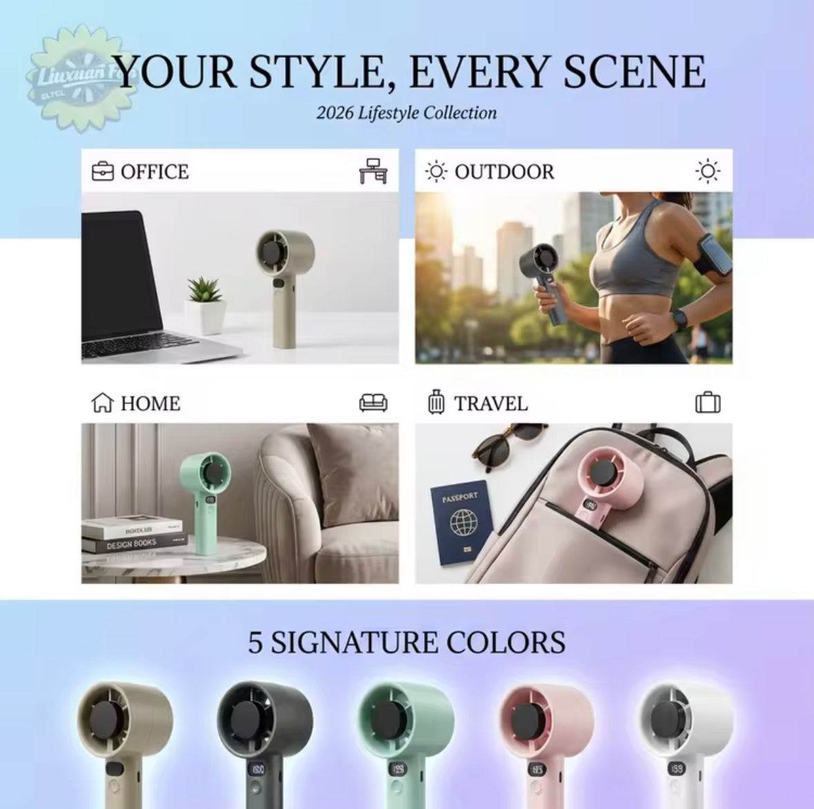 Portable Mini LED Display Fan – Rechargeable USB Handheld Cooling Fan | Digital Battery Display, Quiet Travel & Desk Fan